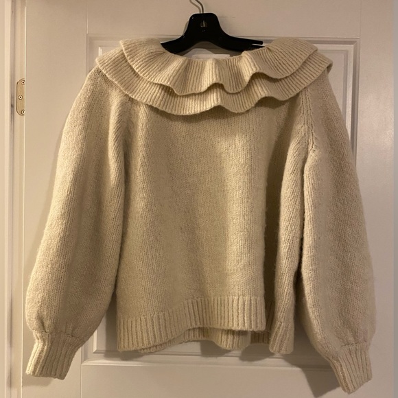 Selected Femme knitted jumper with frill collar detail in cream large - Picture 5 of 11